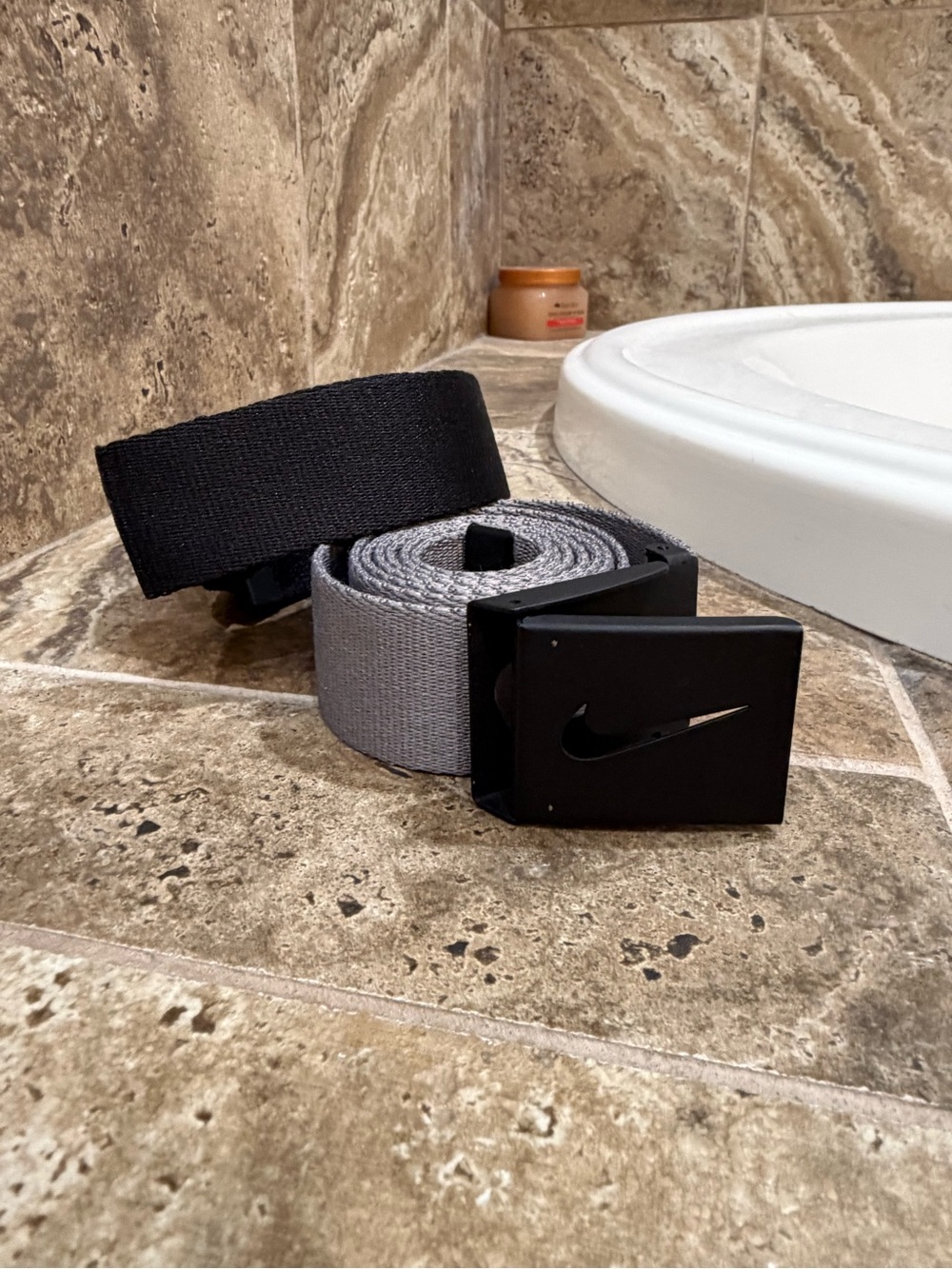 Nike Men’s Black & Gray Web Belt with Swoosh Buckle